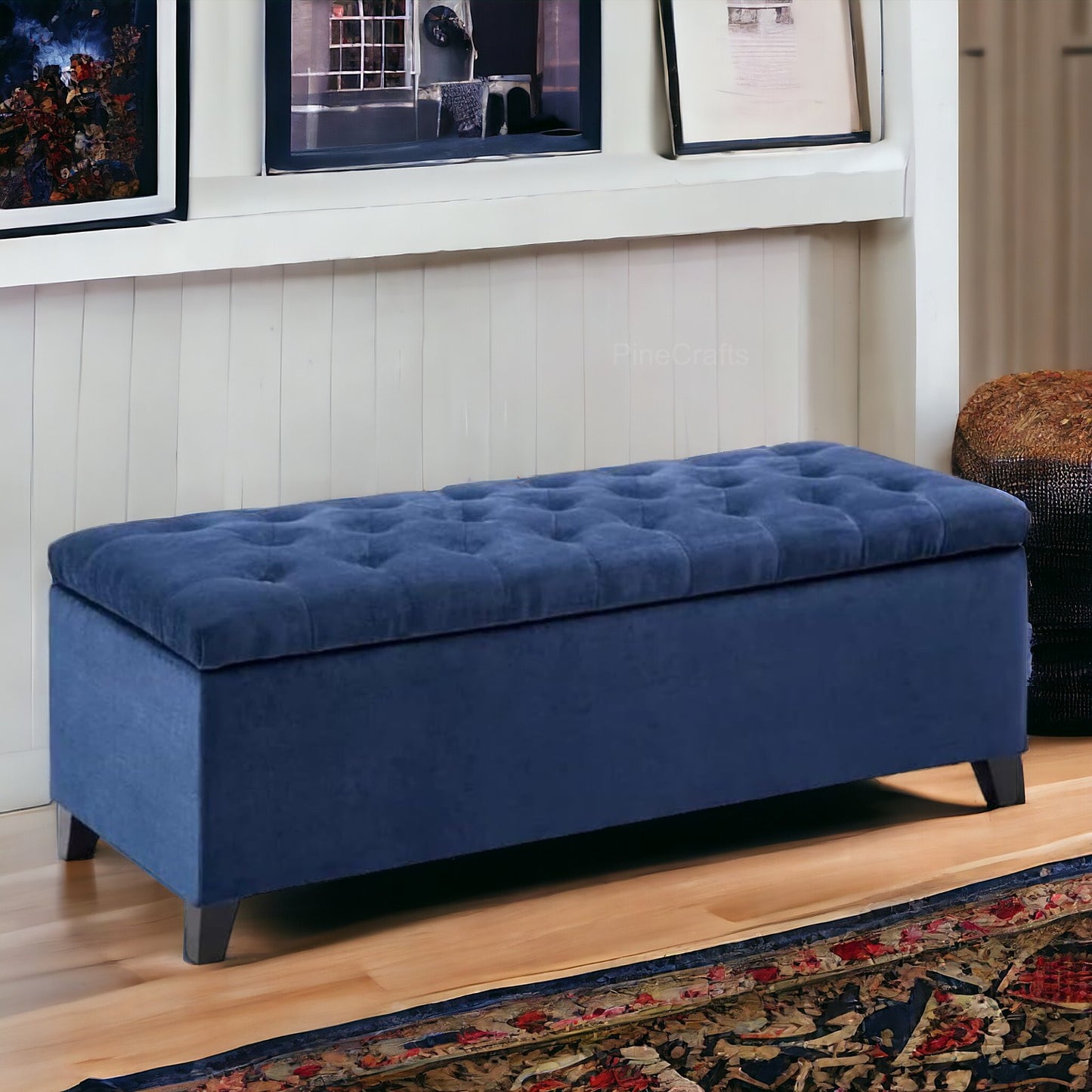 Velvet Bench Ottoman with Glossy Stainless Steel Legs – Comfortable & Chic