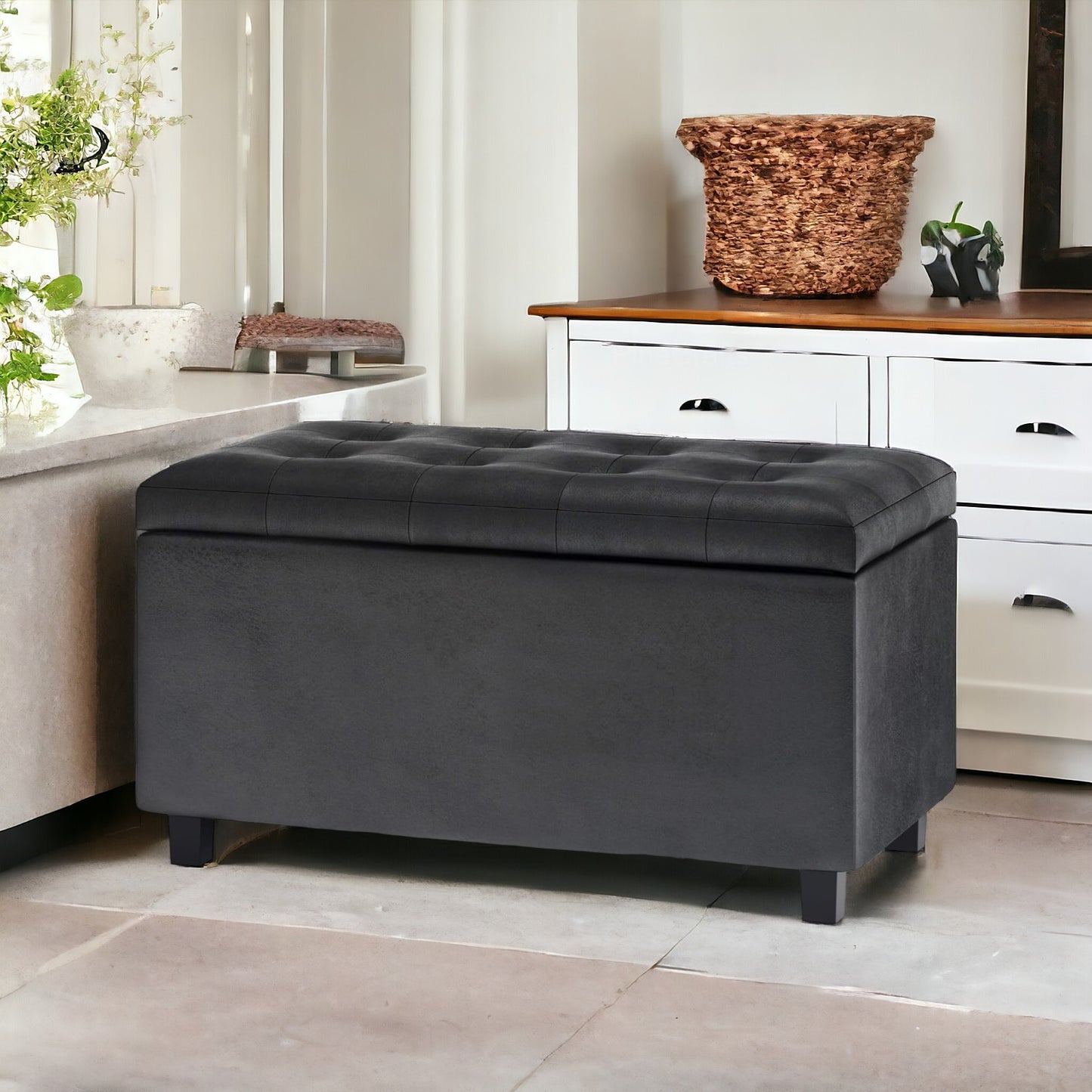 Premium Upholstered Bench Ottoman – High-Density Foam & Steel Finish