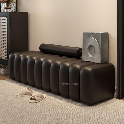 Compact Velvet Ottoman Bench