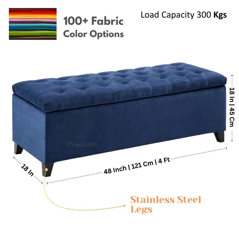 Velvet Bench Ottoman with Glossy Stainless Steel Legs – Comfortable & Chic