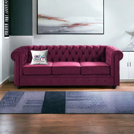 Royal Button Tufted 3 Seater Sofa for Living Room, Office (Maroon)