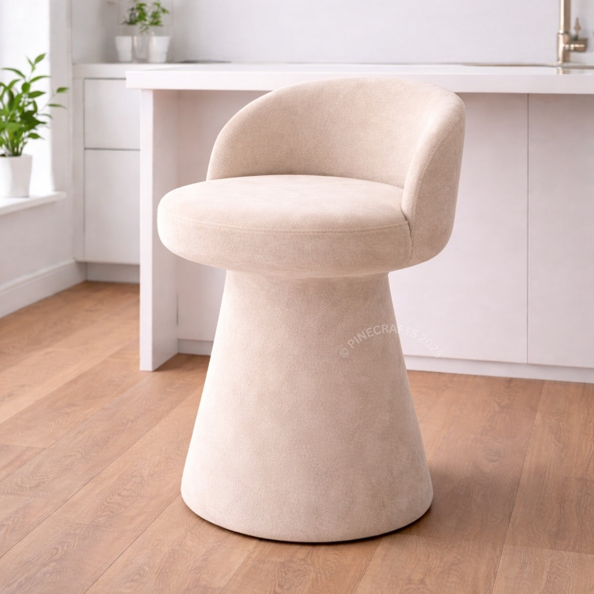 Luxury Sculpted Velvet Bar Chair | Legs-Free Pedestal Design | Premium Upholstered Bar Stool for Home & Café - BAR CHAIR - CRUZ INTERNATIONAL - Furniture Store