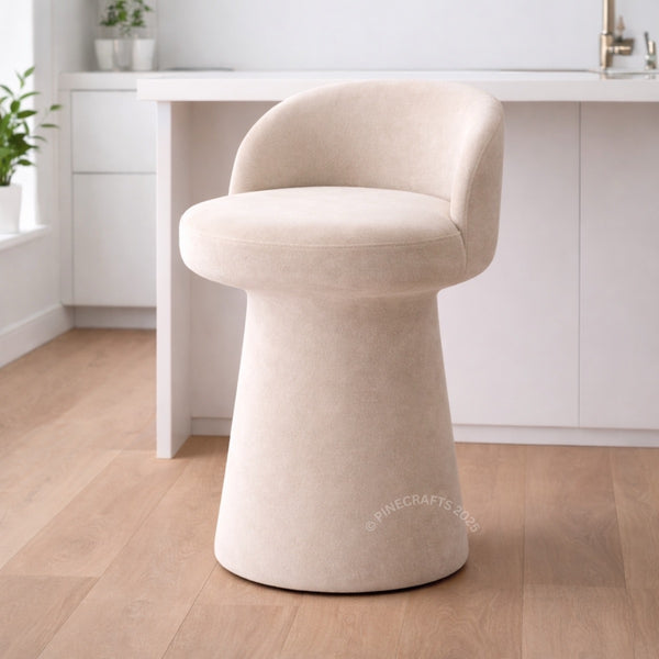 Luxury Sculpted Velvet Bar Chair | Legs-Free Pedestal Design | Premium Upholstered Bar Stool for Home & Café - BAR CHAIR - CRUZ INTERNATIONAL - Furniture Store