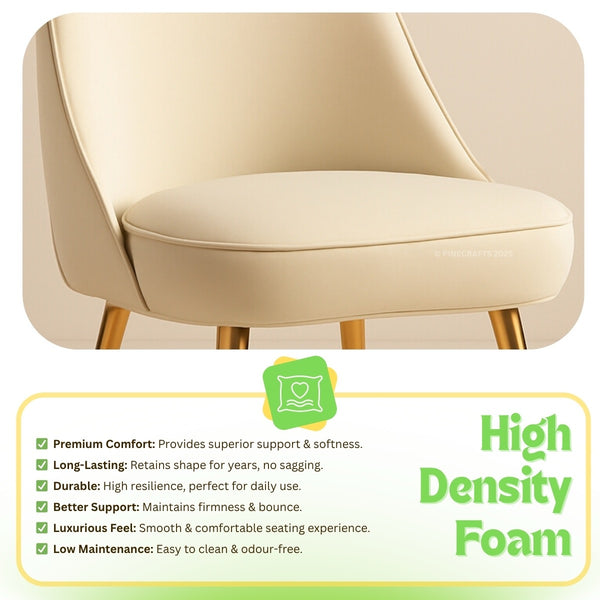 Beige chair with high density foam features on a white background