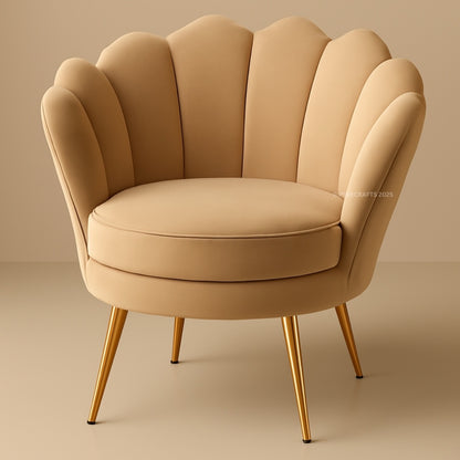 Beige armchair with scalloped backrest on a beige background