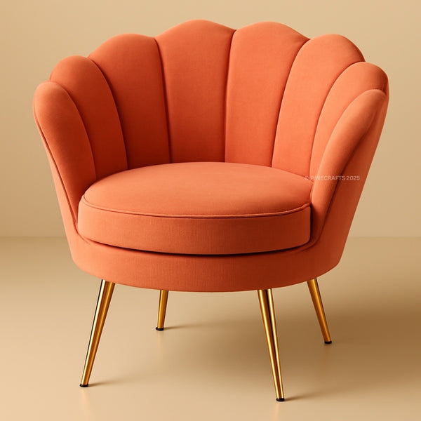 Orange armchair with gold legs on a beige background