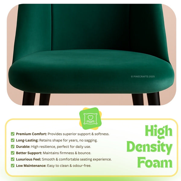 Green chair with high-density foam features on a white background