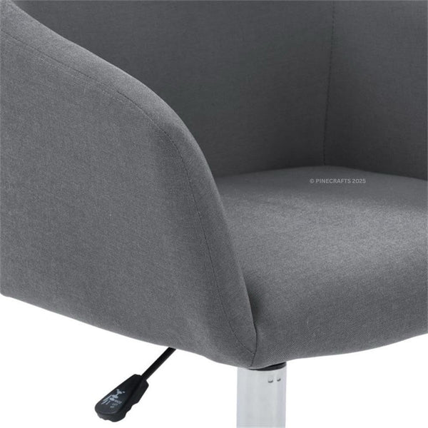 Gray office chair with a visible brand logo on a white background
