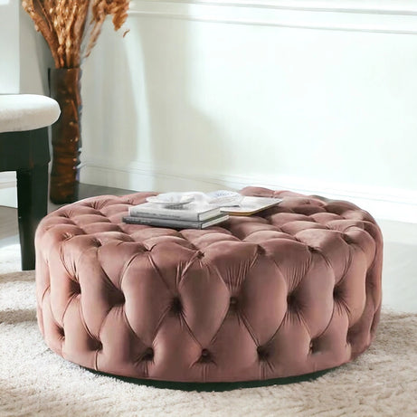 Retro Button Tufted Fabric Ottoman Bench for Living Room Office Bedroom