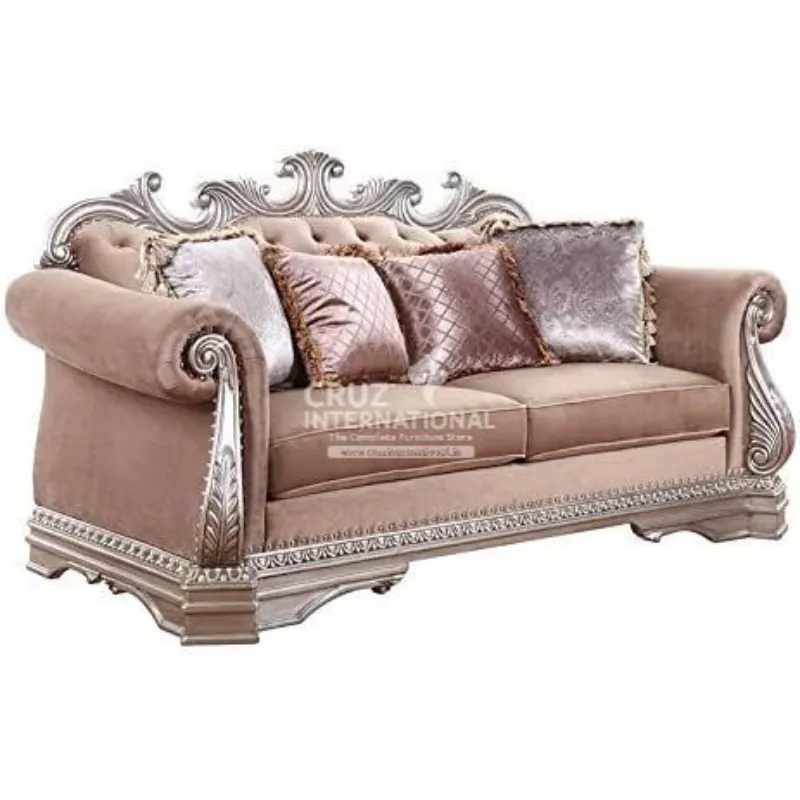Luxury Rosegold Carved 3 Seaters Sofa CRUZ INTERNATIONAL