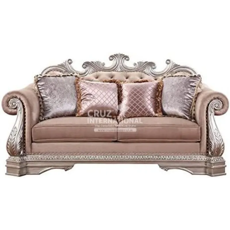 Luxury Rosegold Carved 3 Seaters Sofa CRUZ INTERNATIONAL