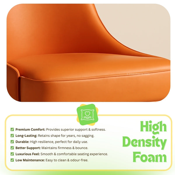 Orange sofa with high density foam features on a beige background