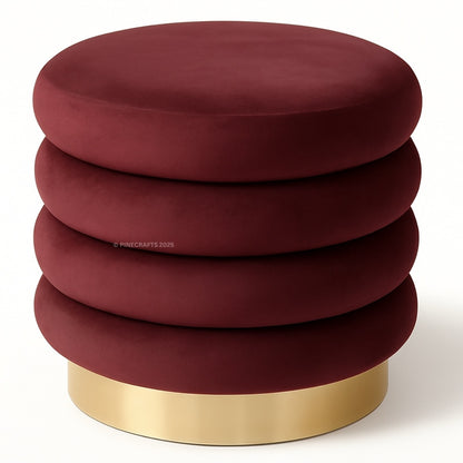 Stack of red cushions with a gold base on a white background