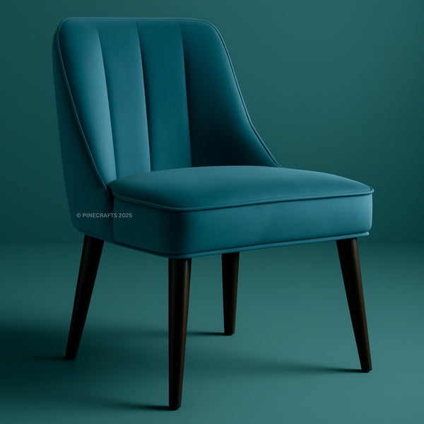 Teal chair with wooden legs on a teal background