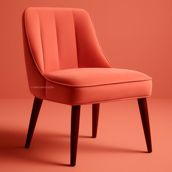 Orange chair with wooden legs on a matching orange background