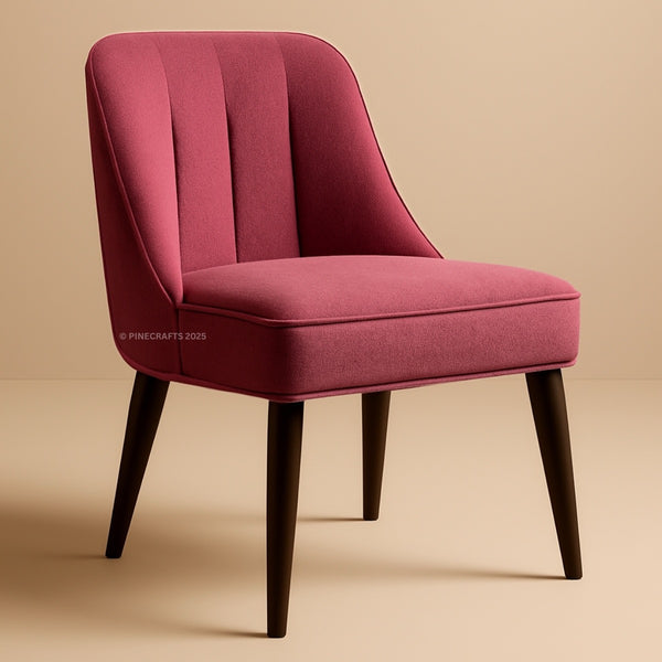 Pink chair with wooden legs on a beige background