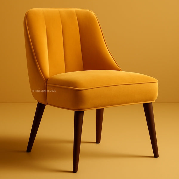 Yellow chair with wooden legs on a matching yellow background