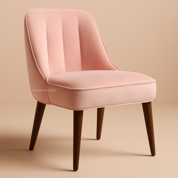 Pink chair with wooden legs on a beige background