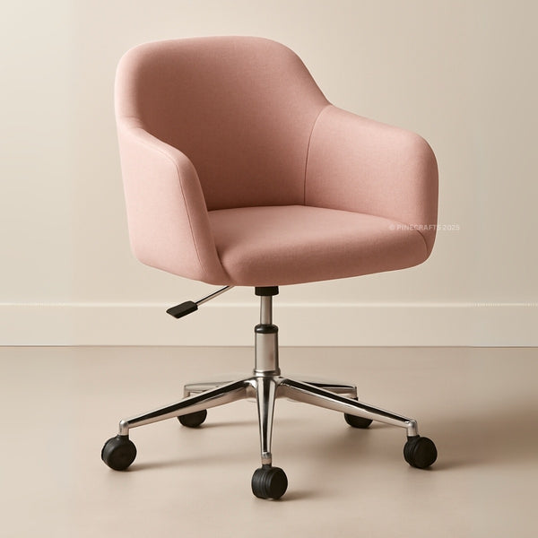 Pink office chair with a beige background