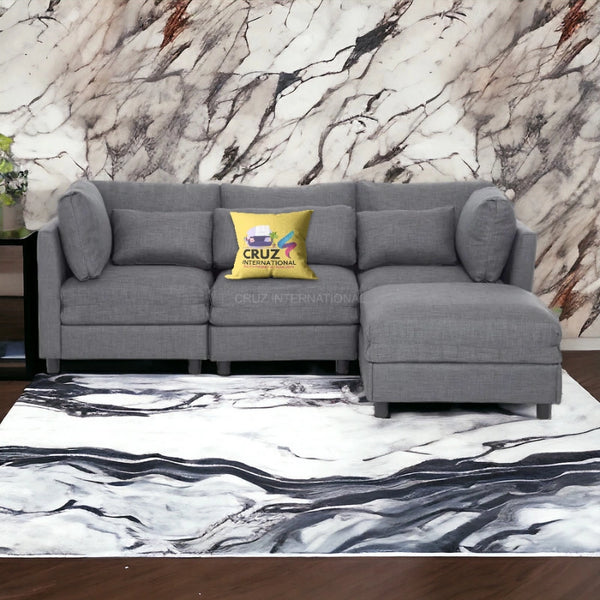 Modern 3 Seater L Shape Fabric Sofa for Living Room - Table - CRUZ INTERNATIONAL - Furniture Store