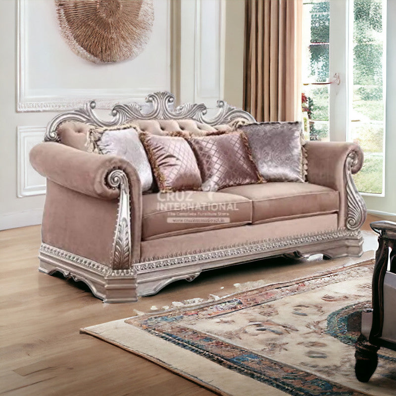 Luxury Rosegold Carved 3 Seaters Sofa