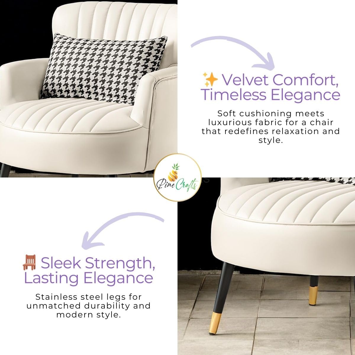 Modern Living Room Armchair | Single Seater Sofa | Comfortable Wooden Chair for Home Furniture (Cream)