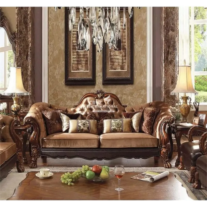 Royal Carving Brown Sofa (7 Seater with Table) CRUZ INTERNATIONAL
