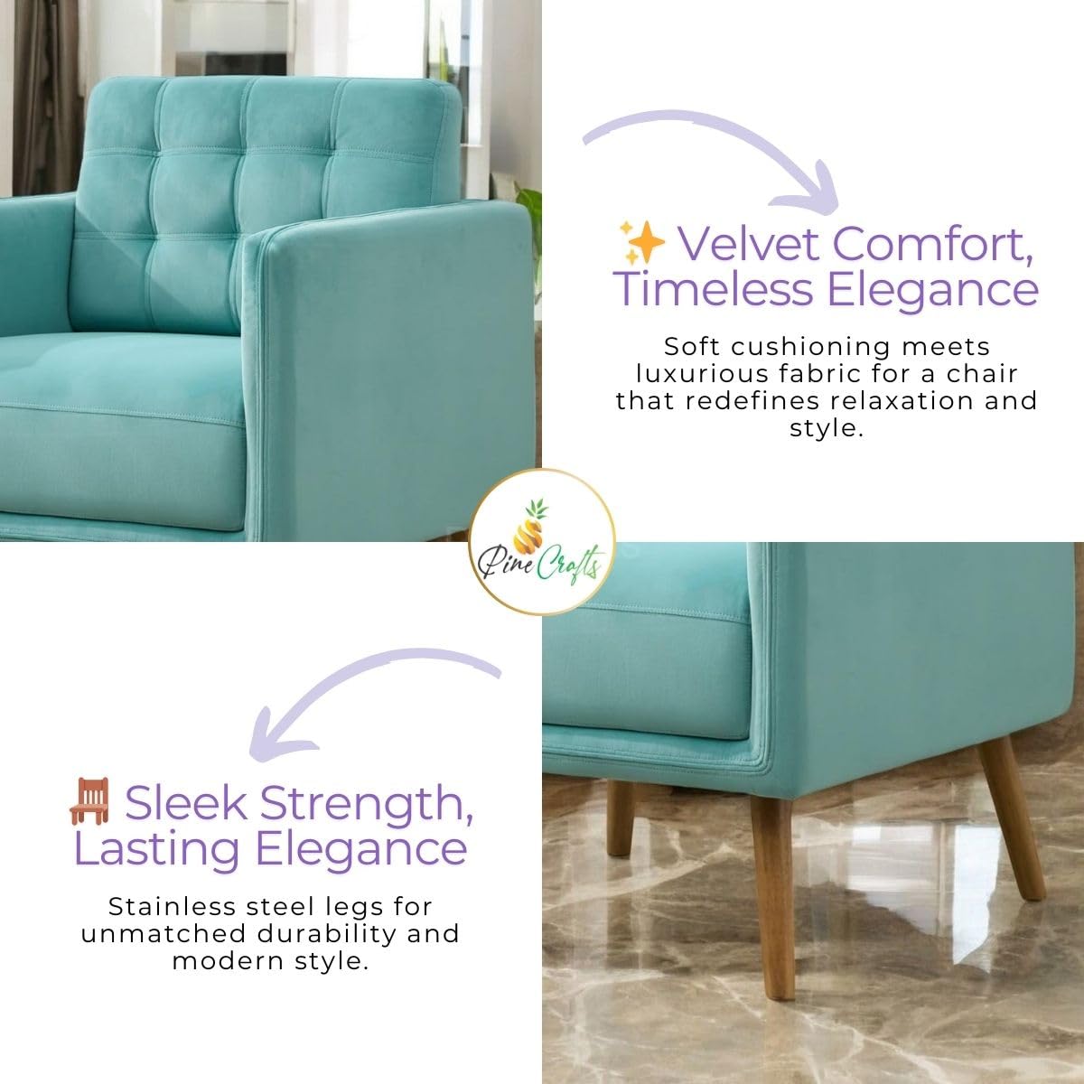 Cozy Single Seater Living Room Chair | Ergonomic Wooden Armchair for Ultimate Comfort (Sea Green)