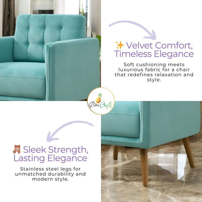 Cozy Single Seater Living Room Chair | Ergonomic Wooden Armchair for Ultimate Comfort (Sea Green)