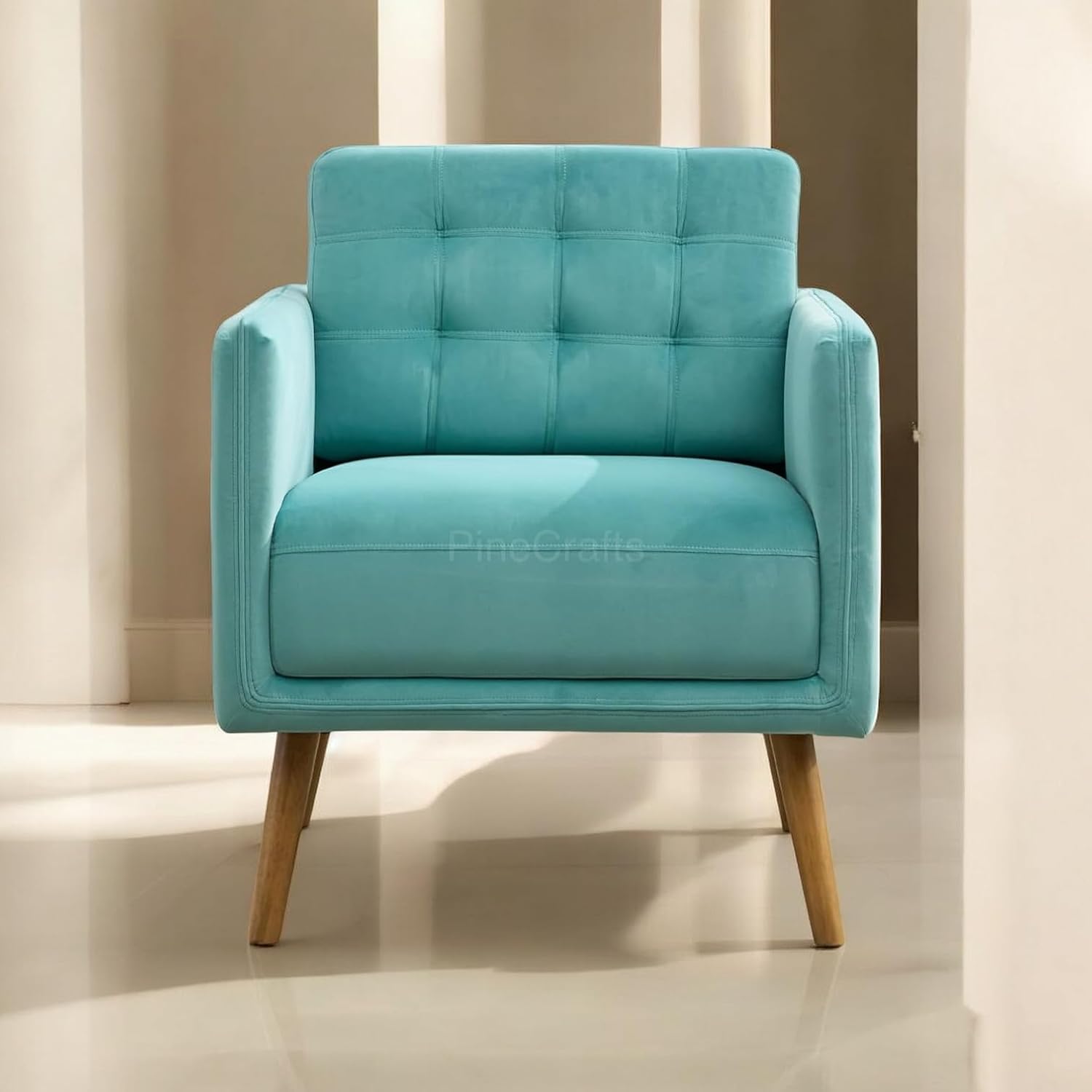 Cozy Single Seater Living Room Chair | Ergonomic Wooden Armchair for Ultimate Comfort (Sea Green)