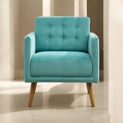 Cozy Single Seater Living Room Chair | Ergonomic Wooden Armchair for Ultimate Comfort (Sea Green)
