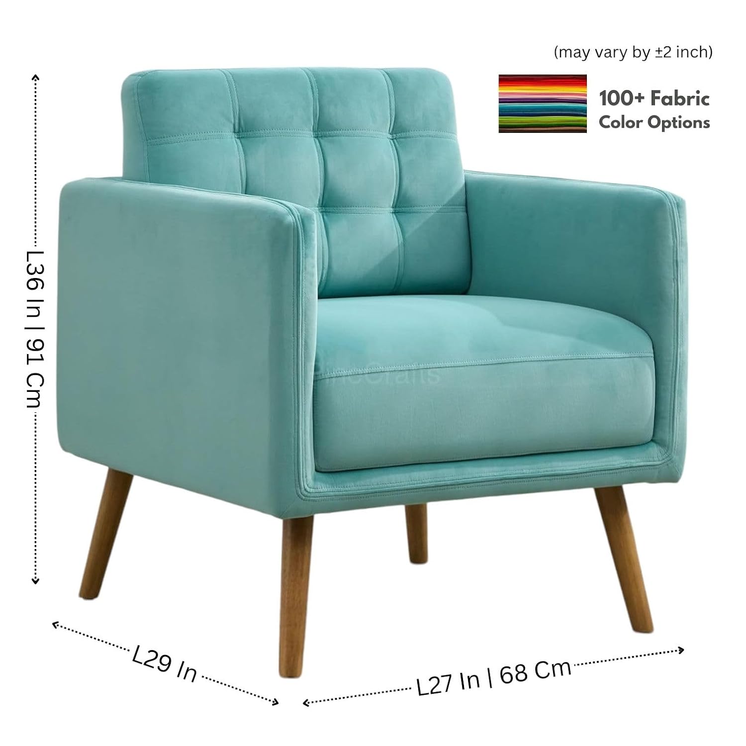 Cozy Single Seater Living Room Chair | Ergonomic Wooden Armchair for Ultimate Comfort (Sea Green)