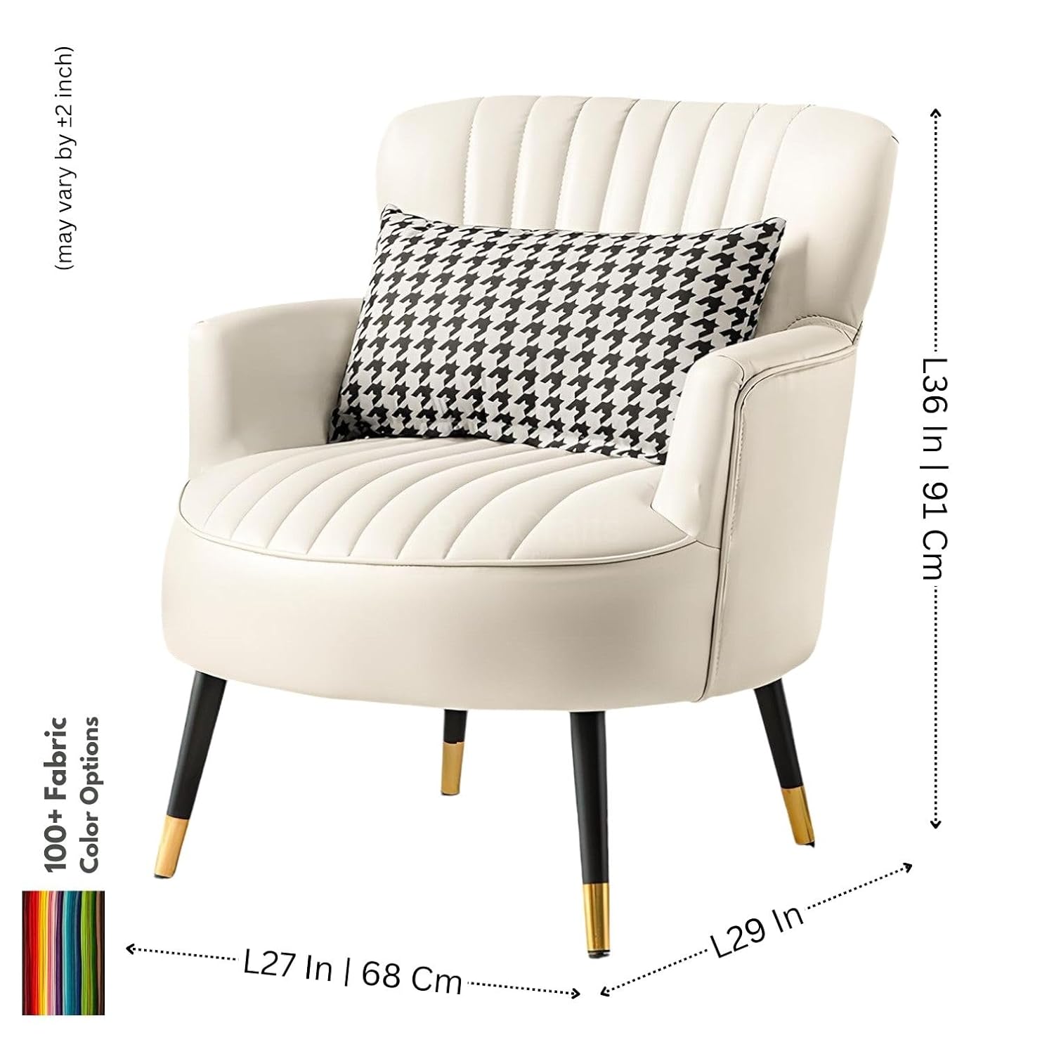 Modern Living Room Armchair | Single Seater Sofa | Comfortable Wooden Chair for Home Furniture (Cream)