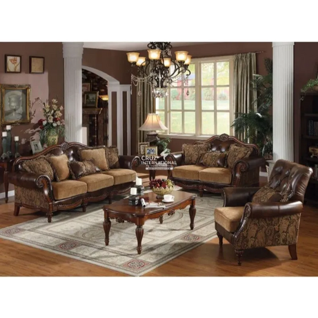 Royal Carving Brown Sofa (6 Seater with Table) CRUZ INTERNATIONAL