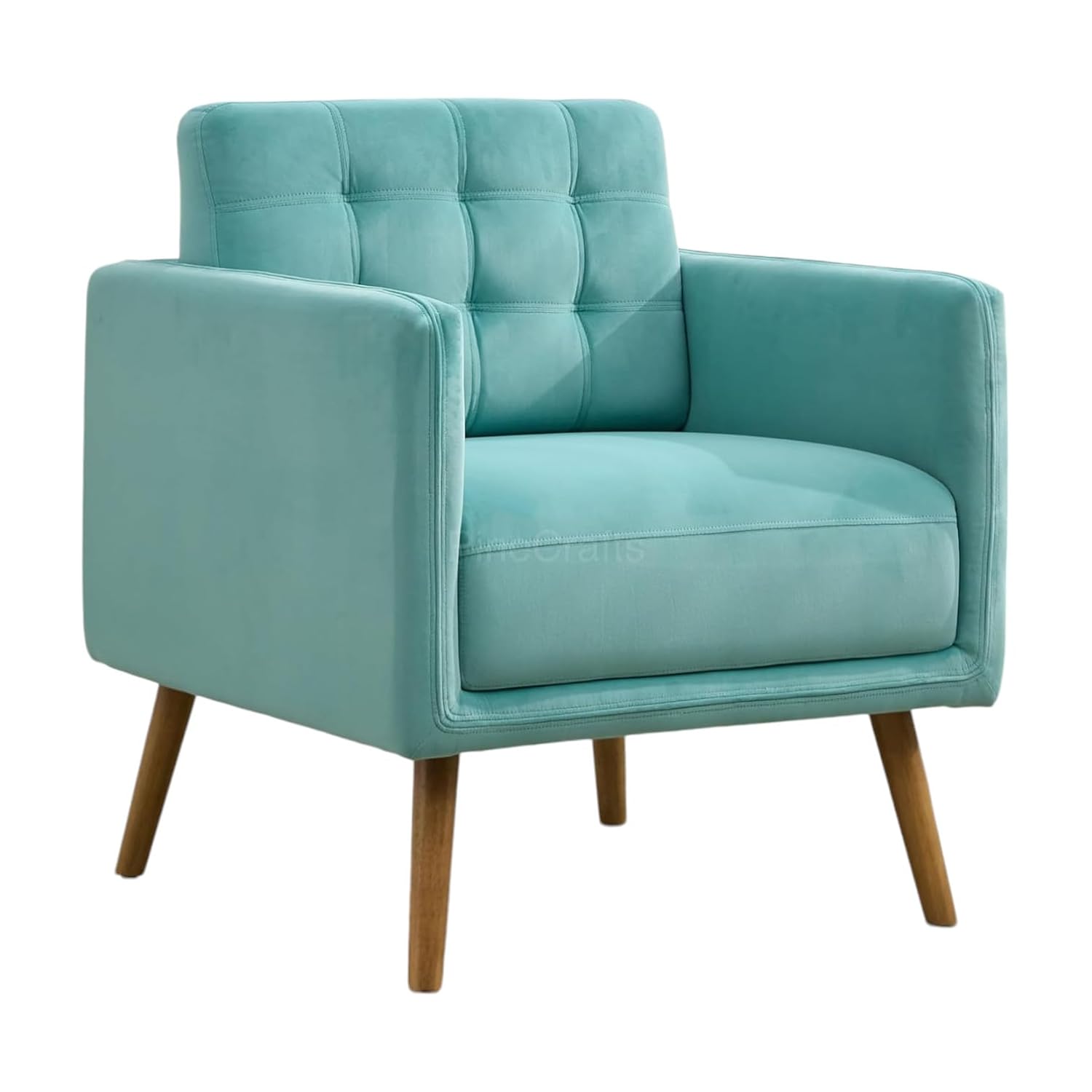 Cozy Single Seater Living Room Chair | Ergonomic Wooden Armchair for Ultimate Comfort (Sea Green)