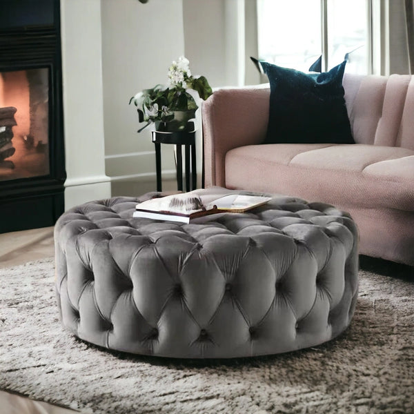 Retro Button Tufted Fabric Ottoman Bench - Table - CRUZ INTERNATIONAL - Furniture Store