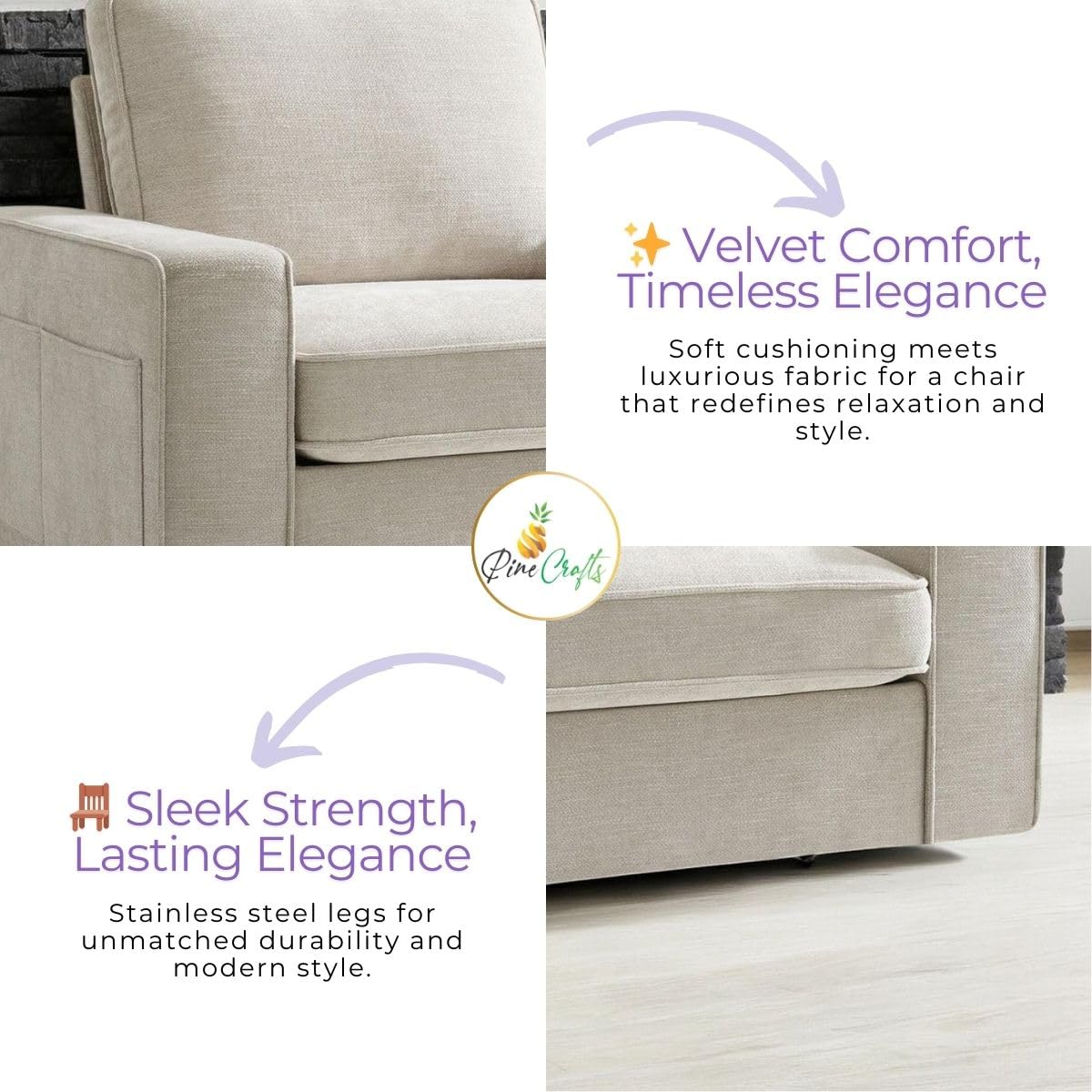 Luxury Upholstered Living Room Chair | Compact Armchair | Stylish Furniture for Home Decor (Beige)