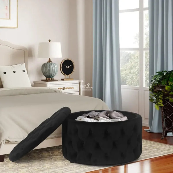 Velvet Wood Circle Ottoman CRUZ INTERNATIONAL