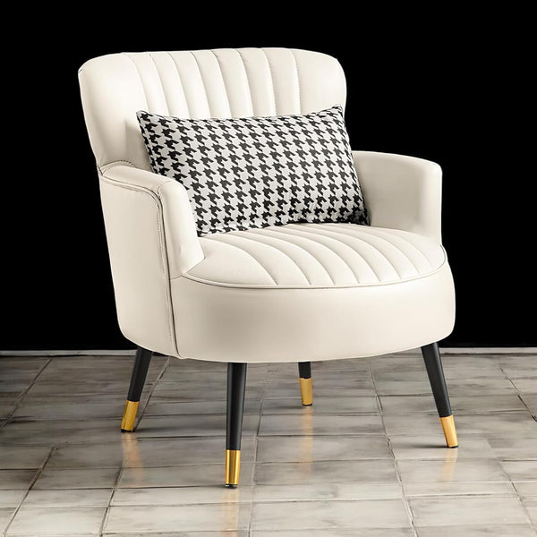 Modern Living Room Armchair | Single Seater Sofa | Comfortable Wooden Chair for Home Furniture (Cream)