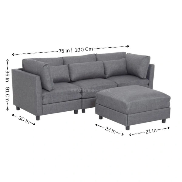 Modern 3 Seater L Shape Fabric Sofa for Living Room - Table - CRUZ INTERNATIONAL - Furniture Store