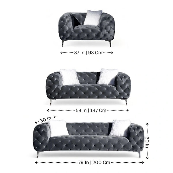 Button Tufted Design 3+1 Seater Fabric Sofa - Table - CRUZ INTERNATIONAL - Furniture Store