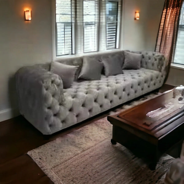 Button Tufted Design Cute Look 3 Seater Fabric Sofa - Table - CRUZ INTERNATIONAL - Furniture Store