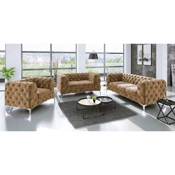 Button Tufted Chester Sofa Set: 3+2+1 - Wall Shelves - CRUZ INTERNATIONAL - Furniture Store