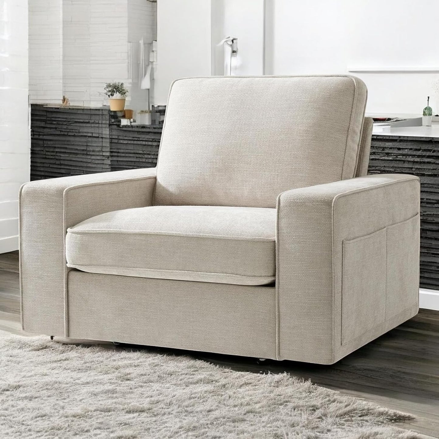 Luxury Upholstered Living Room Chair | Compact Armchair | Stylish Furniture for Home Decor (Beige)