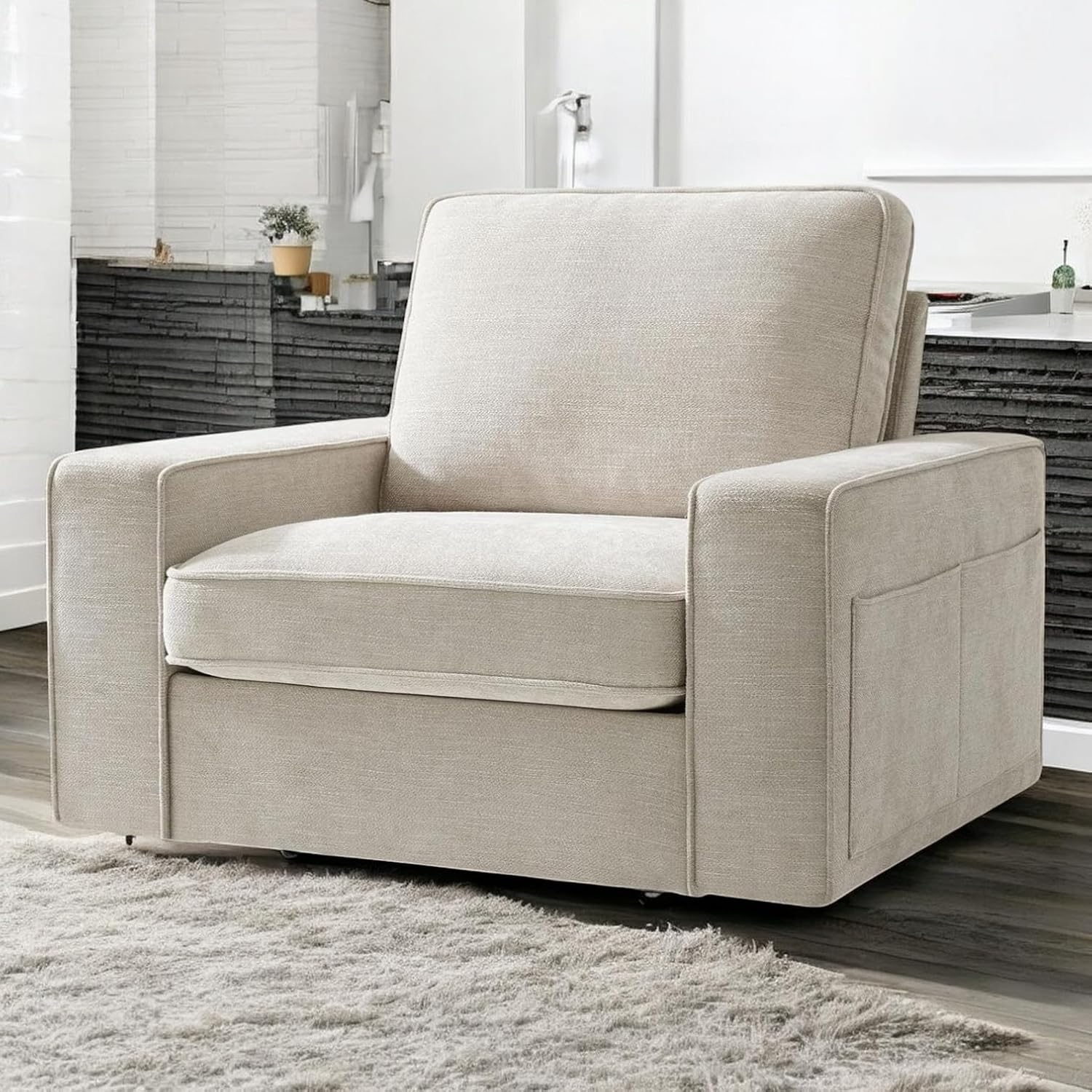 Luxury Upholstered Living Room Chair | Compact Armchair | Stylish Furniture for Home Decor (Beige)