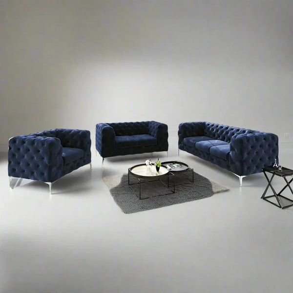 Button Tufted Chester Sofa Set: 3+2+1 - Wall Shelves - CRUZ INTERNATIONAL - Furniture Store