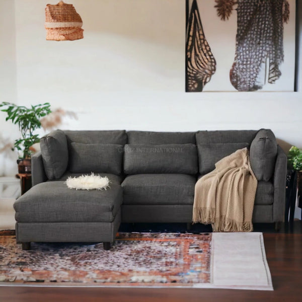 Modern Cute Look 4 Seater L Shape Fabric Sofa - Table - CRUZ INTERNATIONAL - Furniture Store
