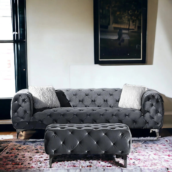 Button Tufted Design 3+1 Seater Fabric Sofa - Table - CRUZ INTERNATIONAL - Furniture Store