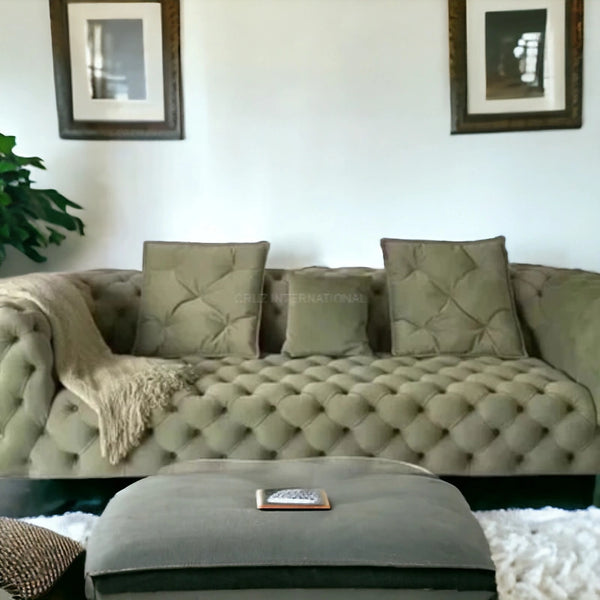 Button Tufted Design Cute Look 3 Seater Fabric Sofa - Table - CRUZ INTERNATIONAL - Furniture Store