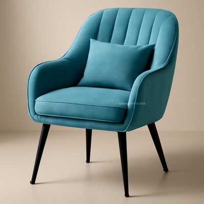 Blue armchair with a pillow on a beige background